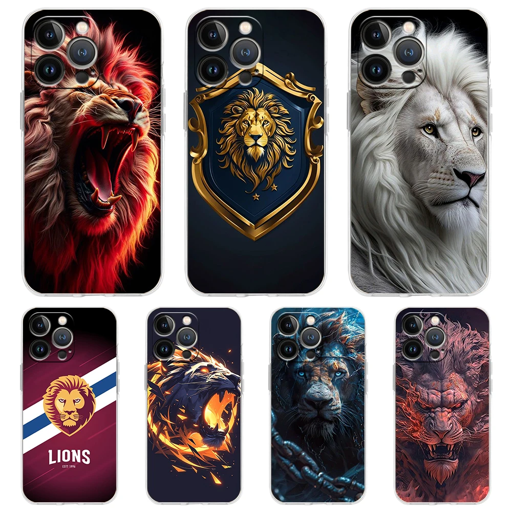 Фото Мягкий прозрачный чехол из ТПУ с узором льва для iPhone 16, 15, 14, 13, 12, 11 Pro Max XR 8 7 Plus XS Max Shell Fundas Capa Bag №1