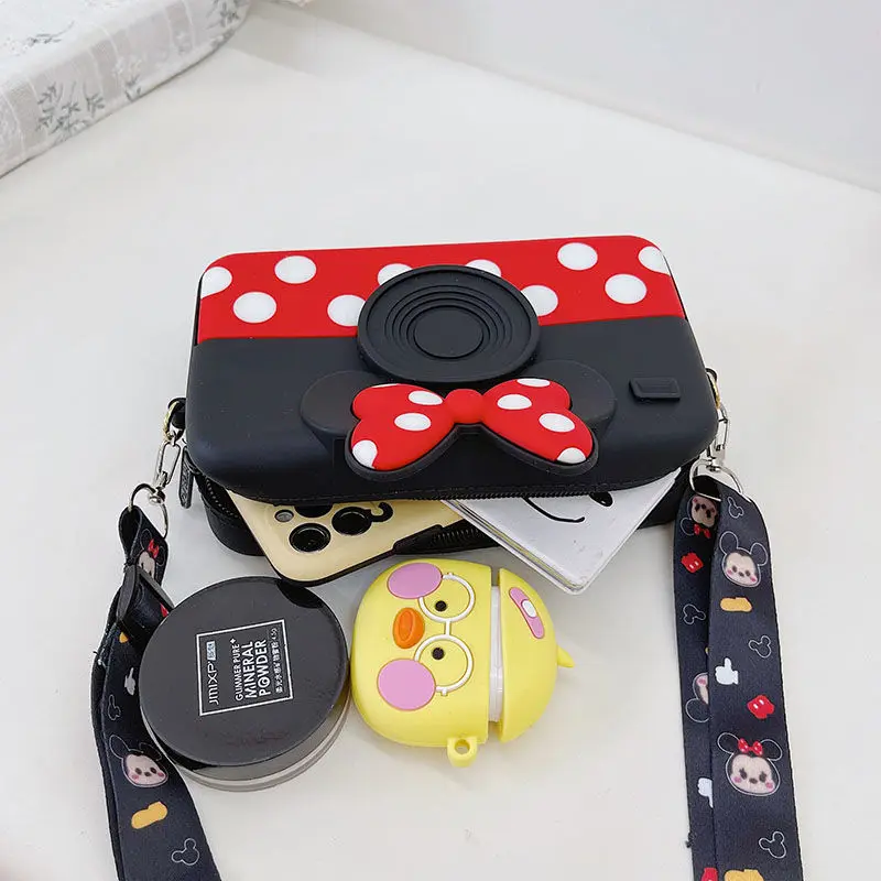 Disney Minnie Shoulder Bag for Girl Kid Cute Cartoon Crossbody Bag Silicone Phone Bag Birthday Gift Coin Purse and Handbags