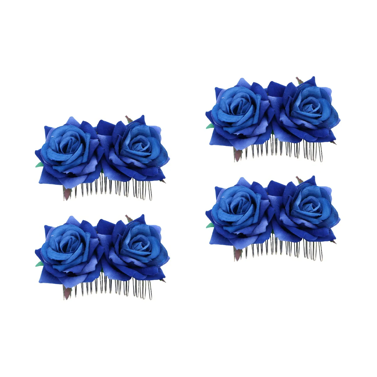 

4 pcs Double Lint Rose Hair Comb Floral Hair Insert Comb for Girls Bride (Blue)