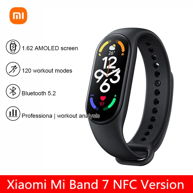 

Xiaomi Mi Band 7 NFC Smart Band 1.62" AMOLED Bluetooth 5.2 VO2 Max Sport Analysis 120 Workout Modes 5ATM Waterproof Bracelet