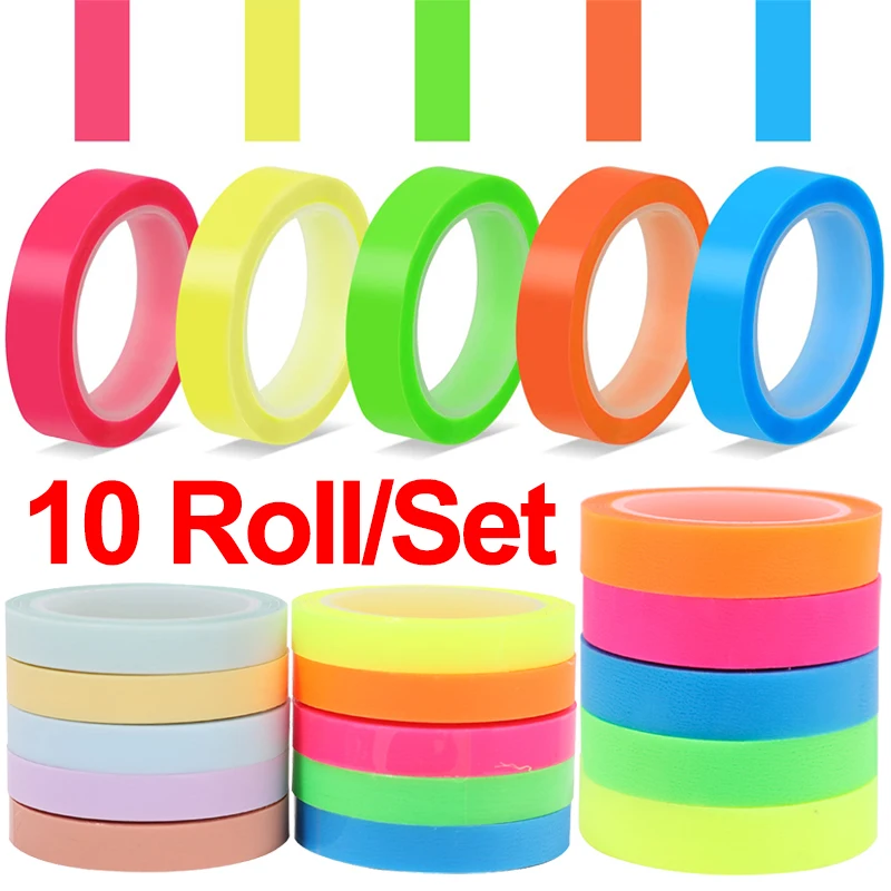 

10 Roll Waterproof Index Stickers Transparent Fluorescent Tape Tabs Reading Note Stationery Label School Office Students Gift