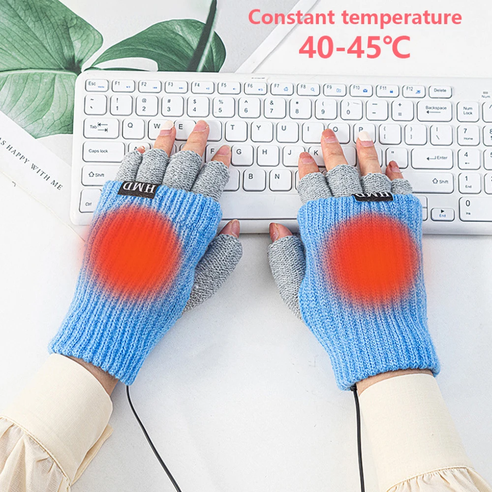 Women USB Electric Hated Half Finger Gloves Ladies Outdoor Warm Heating Fingerless Gloves Girls Soft Mittens Hand Protector Gift