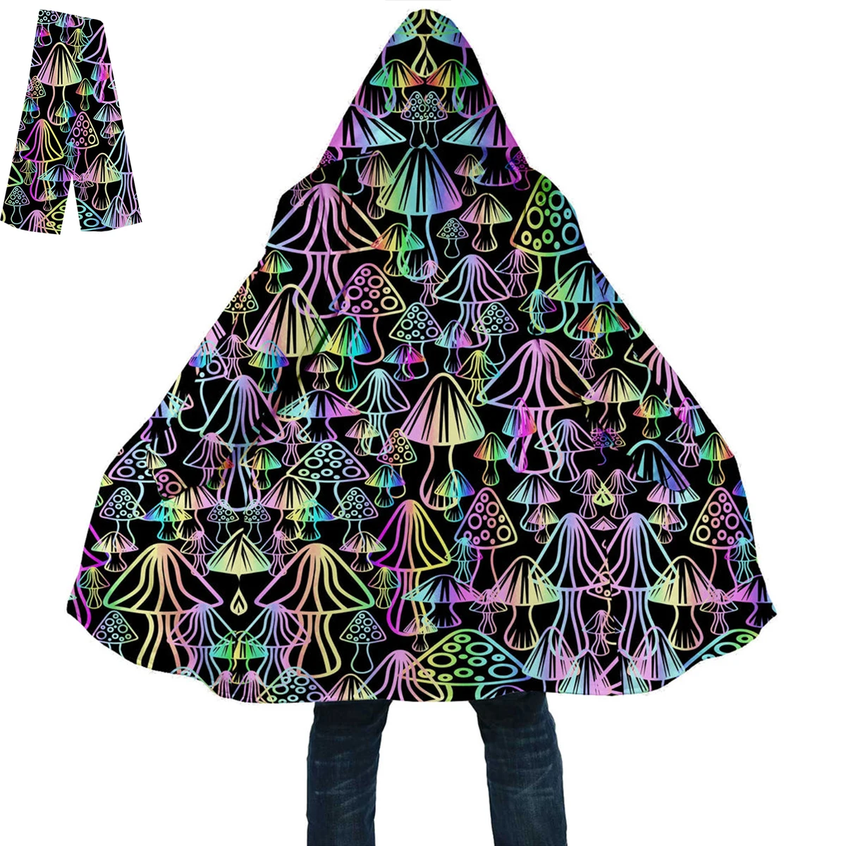 

Ветрозащитное одеяло с капюшоном в виде грибов-накидка 8, флисовое Мужское пальто в виде грибов, теплое толстое пальто с капюшоном, искусств...