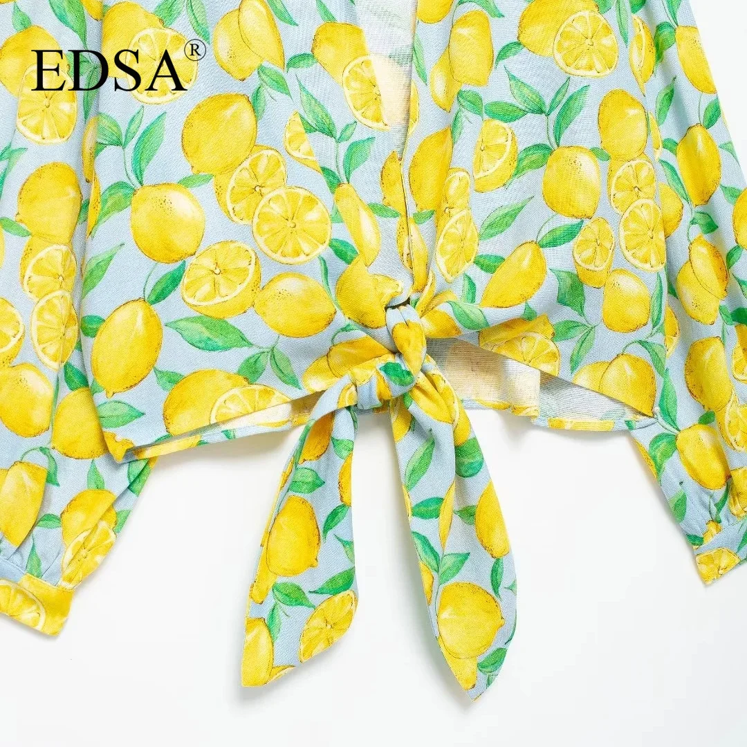 Женская блузка Edsa в пляжном стиле короткий льняной топ с v-образным вырезом и