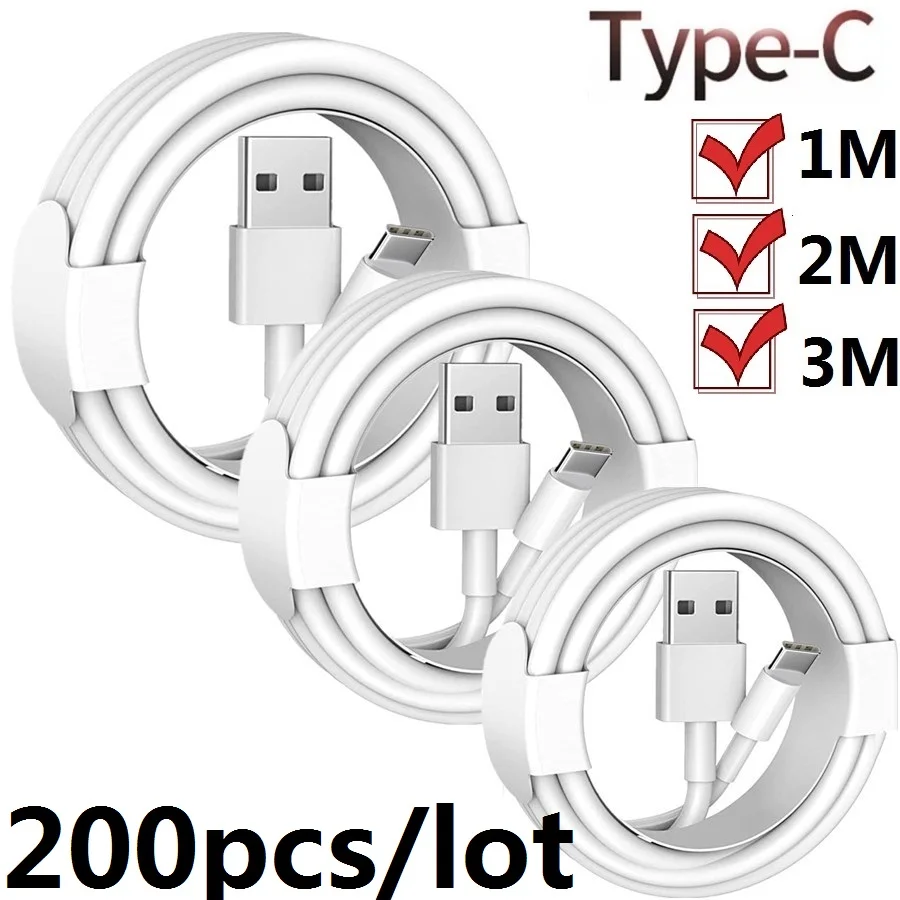 

200 шт./партия, кабель Micro USB Type-c длиной 1 м, 2 м, 3 м, кабели USb-C для Samsung S10, S20, Huawei P30, P20, Xiaomi Mi 9, Htc, lg