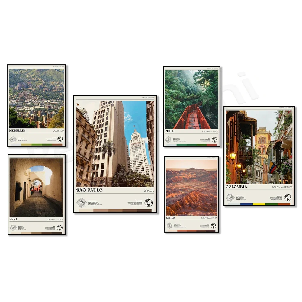 Rio de Janeiro Caracas Ecuador Venezuela Guyana Peru Chile Medellin Bogota Brazil Lima South America travel poster ar