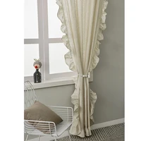 beige gray ruffle curtains american blackout window drapes cotton linen kitchen curtain country style window decor living room