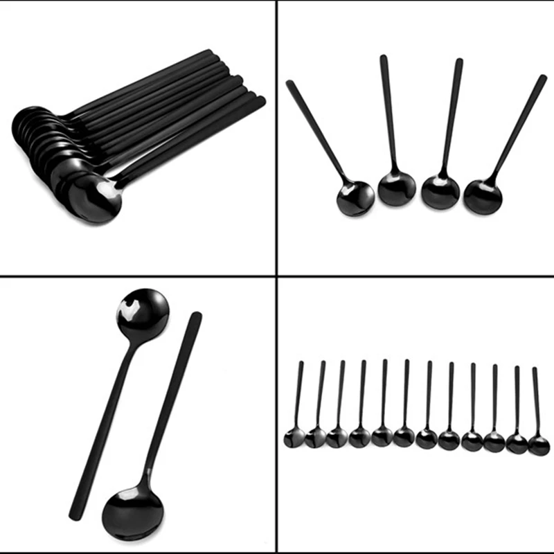 Мини десертные ложки черные чайные с матовой ручкой для десерта чая мороженого