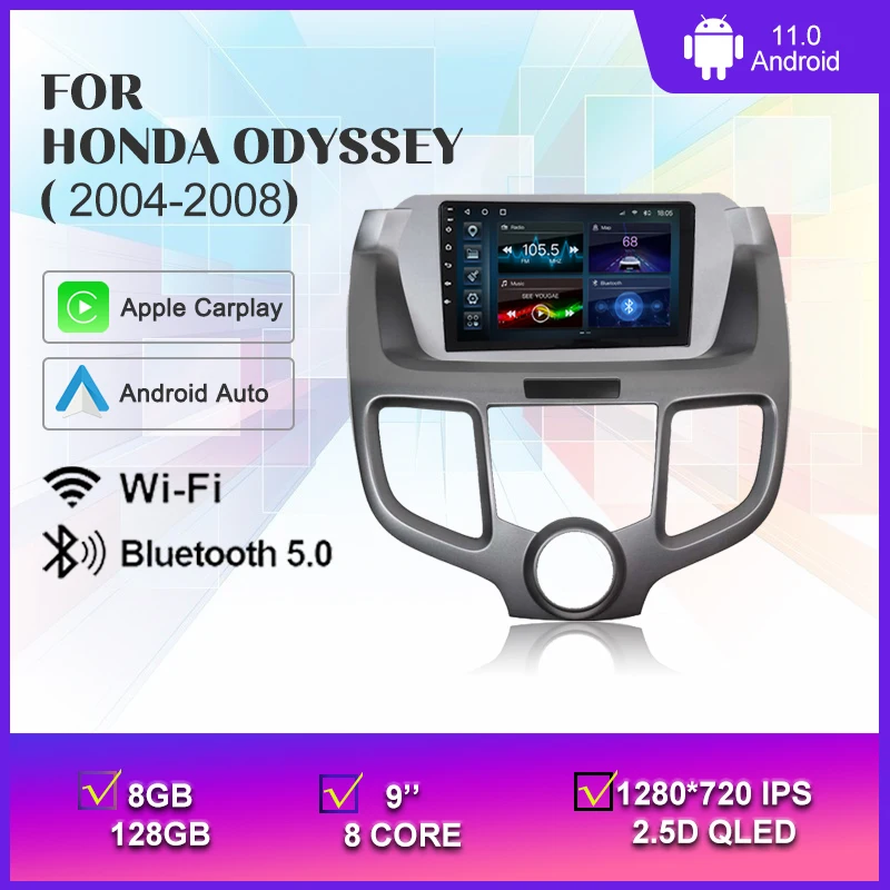 

Автомагнитола 2DIN на Android 11 для Honda Odyssey 2004-2008, автомобильный мультимедийный видеоплеер, навигация, стерео, GPS, dvd, RDS 8 + 128G