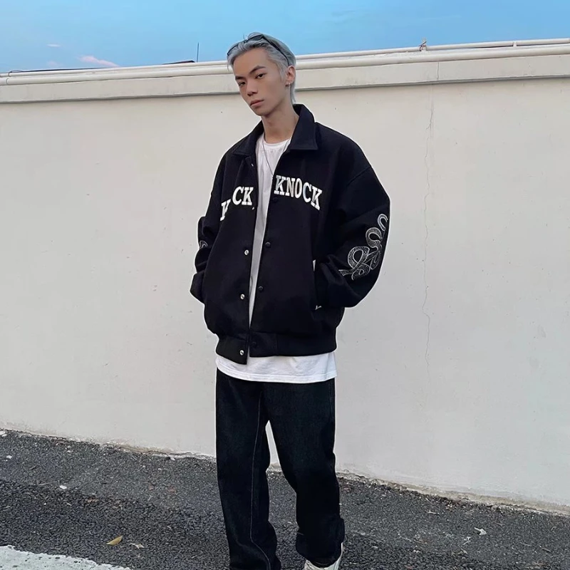 American Street Vintage High Printed Jeans Straight Leg Loose Hiphop Skeleton Pants Jeans For Men