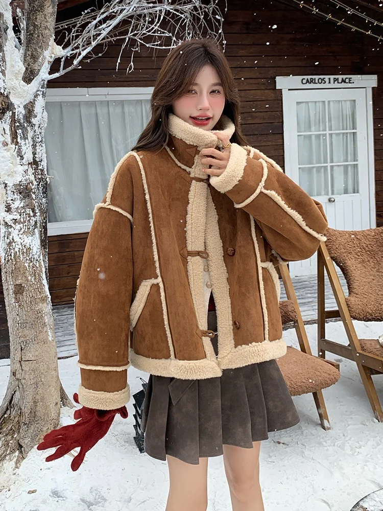 Корейская серия верхняя одежда из меха в стиле ретро женская овечьей шерсти
