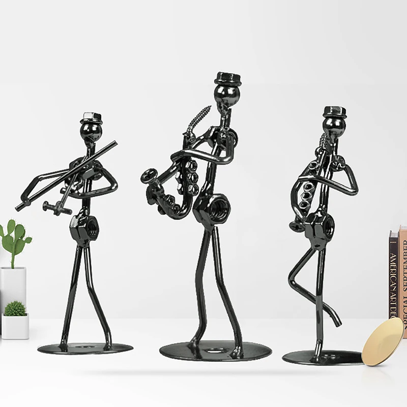 

Metal Musician Guitar Player Statue Musical Instrument Little Iron Art Collectible Figurine Home Cafe Office Book Shelf Decor