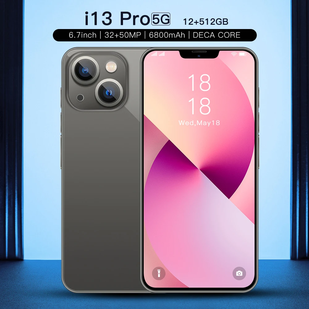 smar phone i13 pro max 6000mah 5g android 11 16gb 512gb 6 7inch unlock celular dace core finger phone 4g cellphones free global shipping