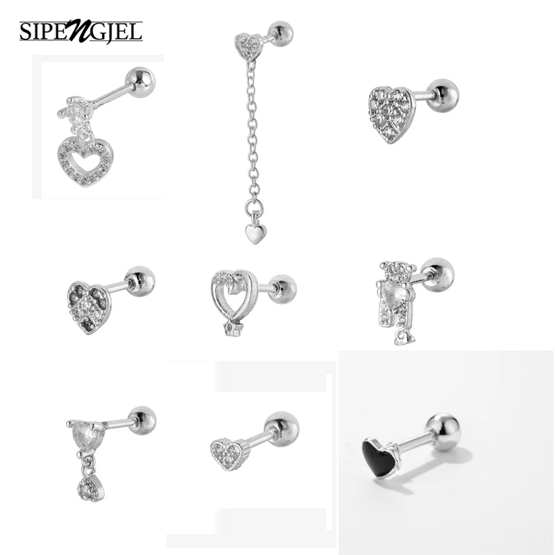 

SIPENGJEL 1 Pcs Shiny Zircon Heart Ear Piercing Earring for Women Ear Stud Tragus Piercing Earring Party Jewelry Gift