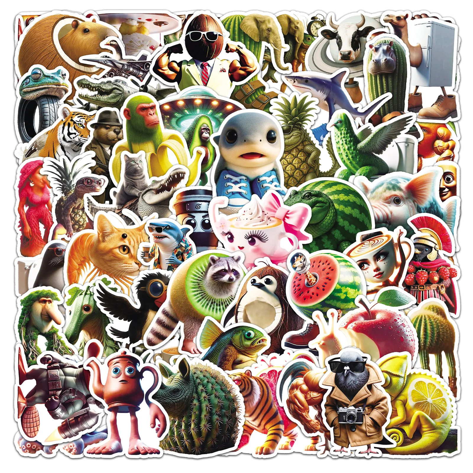 

Набор из 50 разноцветных водонепроницаемых наклеек с животными