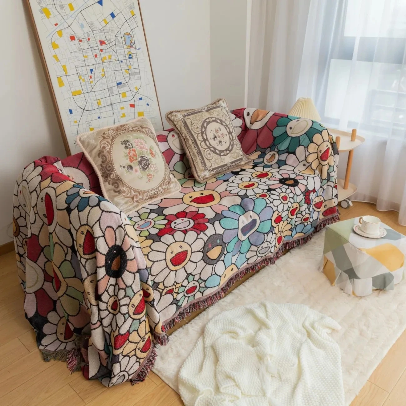 Korean Throw Blanket Sofa Sunflower Kawaii Sofa Cover For Bed Living Room Tapestry Carpet Sofa Blanket Knitting Cover Bedspread