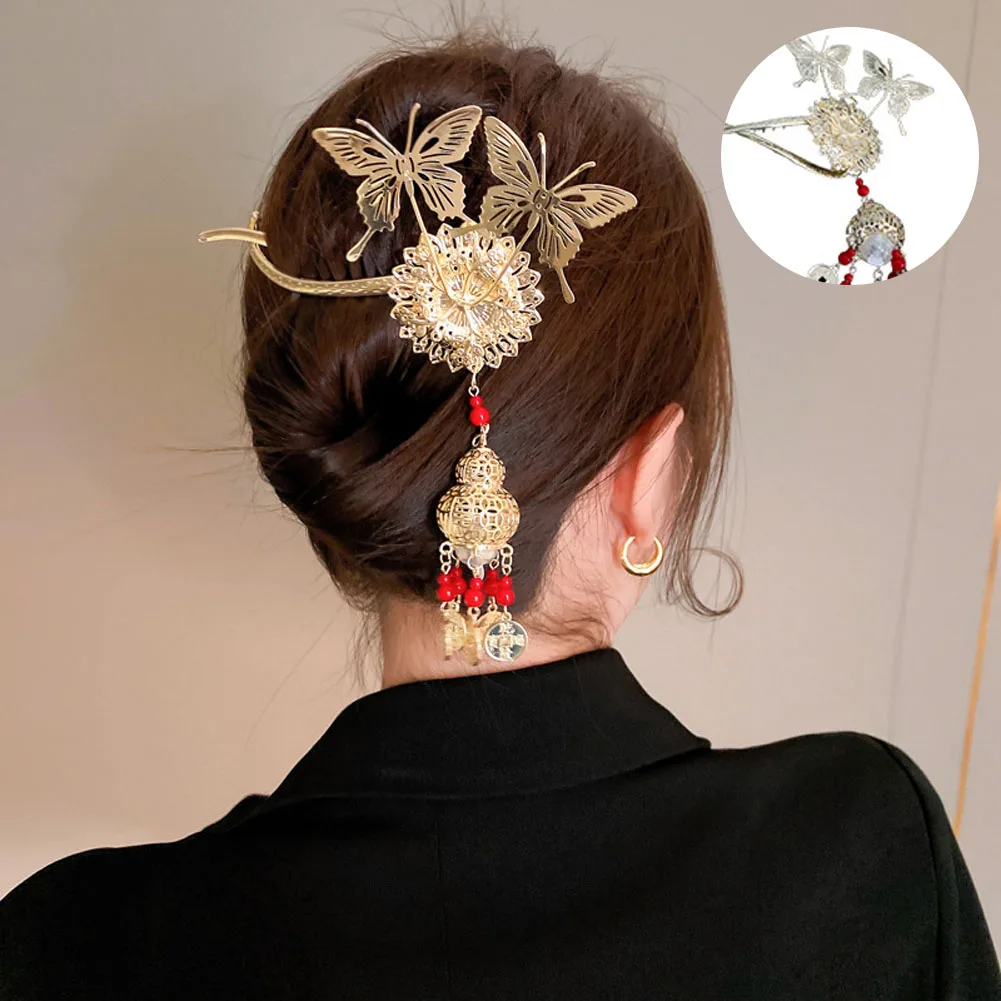 

Vintage Chinese Style Luminous Lantern Butterfly Tassel Hair Sticks Hairpin 2022 Trendy Retro Female Hair Clasp Hair Accessories