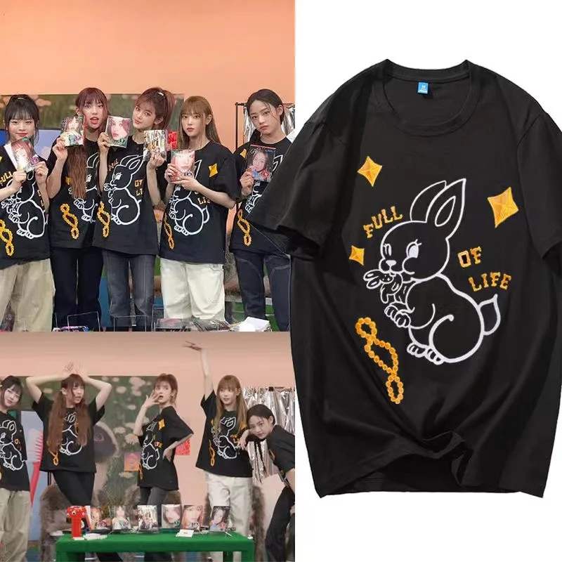 

Korean Newjeans Bunny Funny T Shirts Y2k Kpop Women Short Sleeves Top Cotton Oversized T Shirt Harajuku Summer Top Idol Clothes