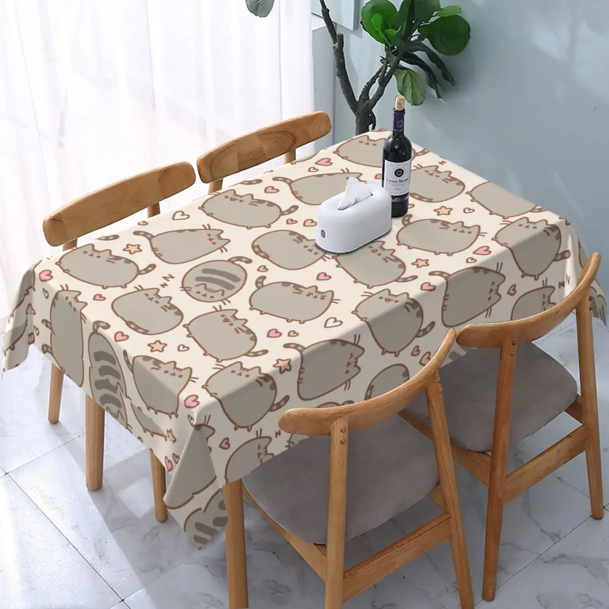 

Rectangular Tablecloth Tablecloth Fit 40"-44" Elastic Edge Table Cloth Tabby Cats Table Cover