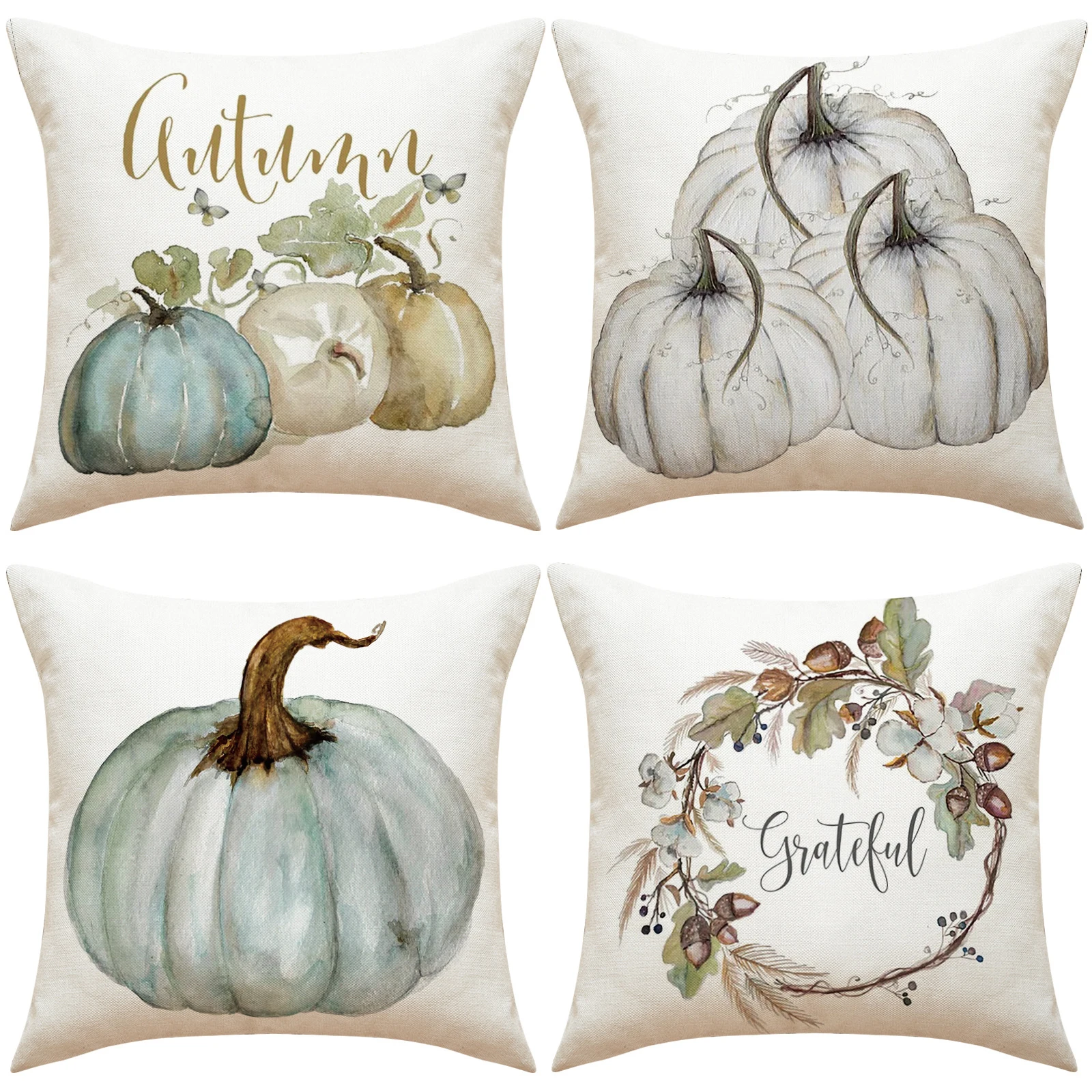 

4pcs/pack Autumn Thanksgiving Pillow Cover Sets Home Sofa Cushion Linen Printing Harvest Pumpkin Pillow Covers