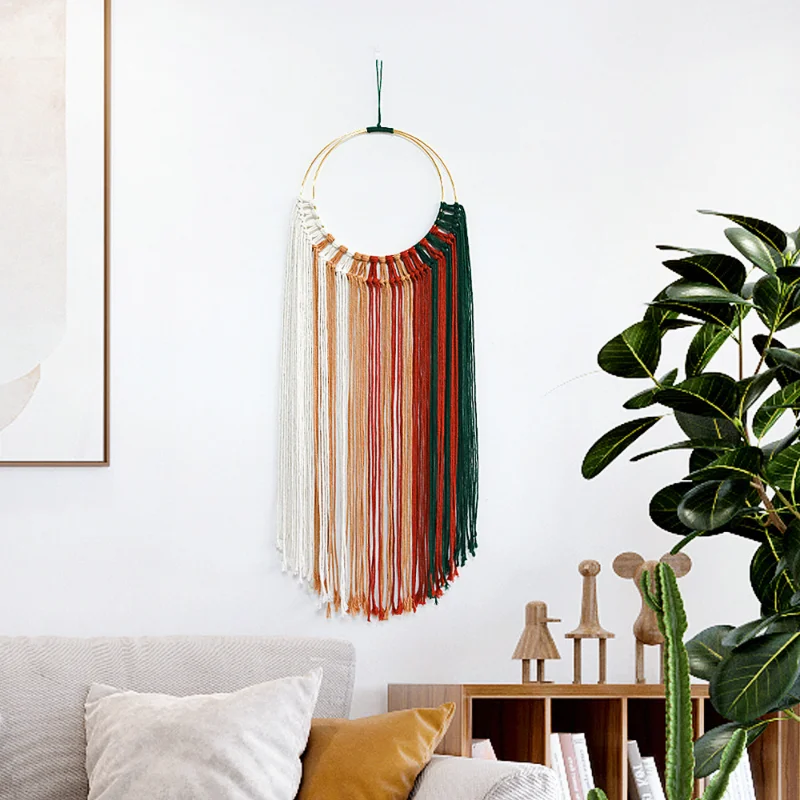 Креативное металлическое круглое хлопковое украшение для стен макраме настенный подвесной гобелен в стиле бохо ручное плетение детская нордическая комната обманка домашний декор