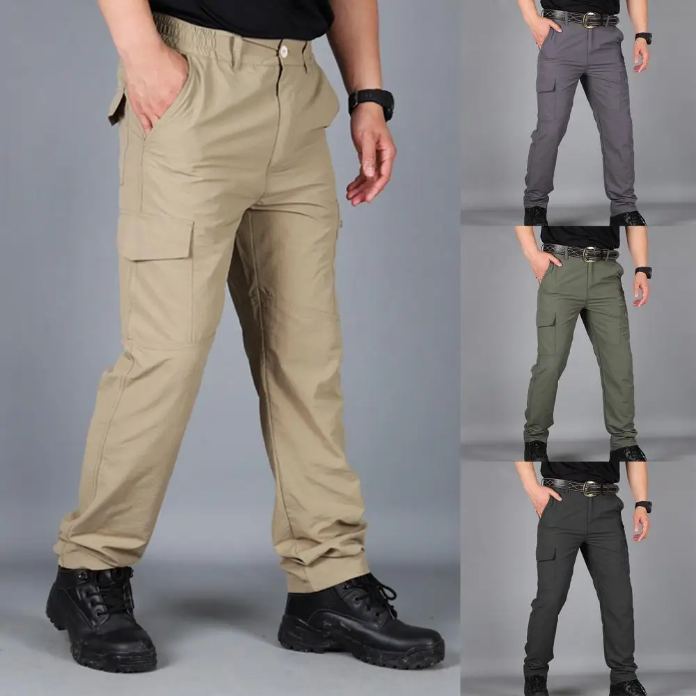 

Quick Drying Pockets Solid Color Breathable Men Joggers Pants Cargo Trousers