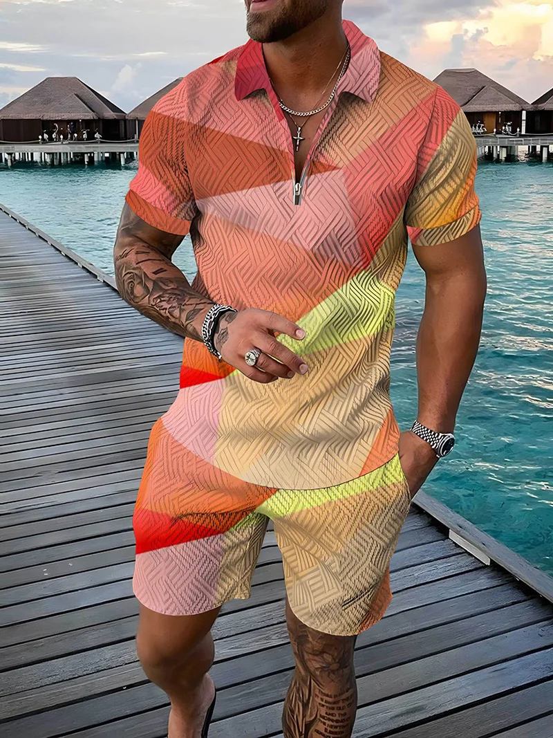 The Latest Men's Sports Suit 3D Printed Summer Casual Short-Sleeved Polo Shirt And Shorts Suit Two-piece Men's Streetwear Men