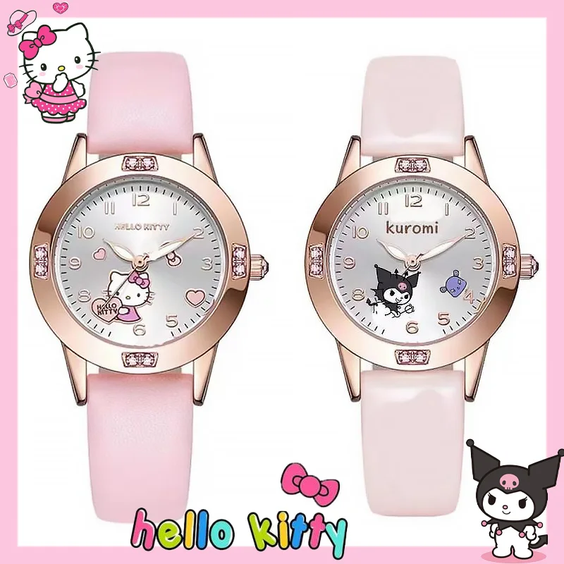 

Часы Kawaii Hello Kitty Sanrio с розовым ремешком, новинка 2023, наручные часы Kuromi Cinnamoroll My Melody, женские браслет, ювелирные изделия, подарок для девочек