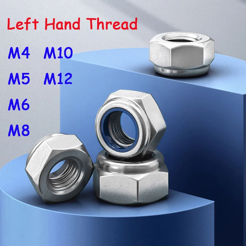 

M4 M5 M6 M8 M10 M12 нейлоновые фиксирующие гайки с левой резьбой 304(A2) Нержавеющая сталь класса 4,8