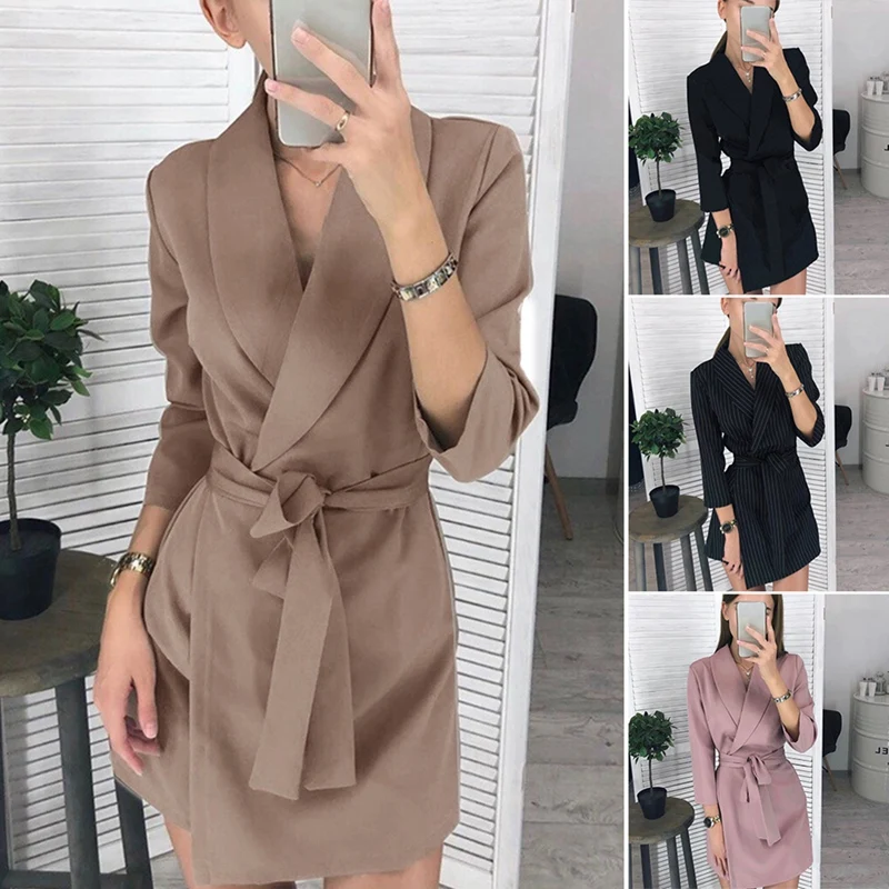 

Женское платье-блейзер с длинным рукавом и воротником-стойкой