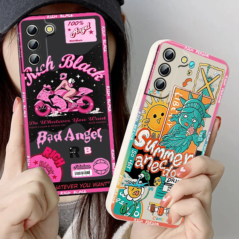 

Fashion handsome cool cartoon For Samsung Phone Case Galaxy S22 S21 S20 Pro FE S10 Note 20 10 Plus Ultra Liquid Rope Cover