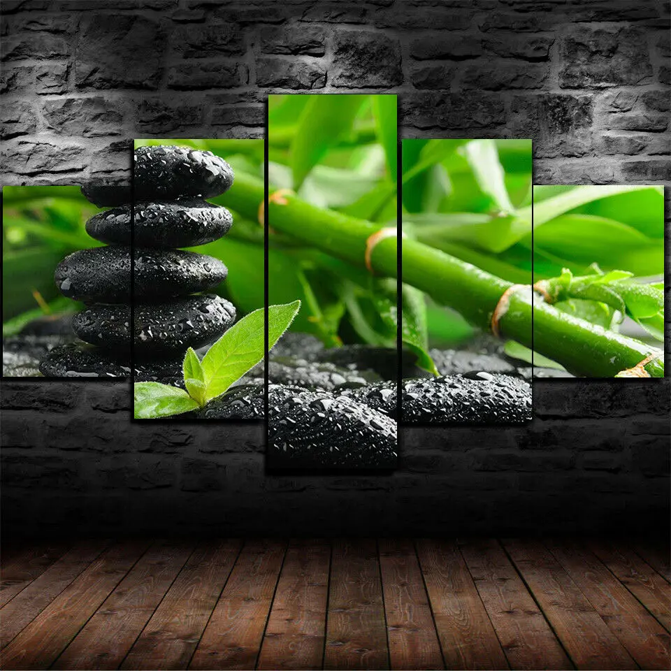 

Unframed 5 Panel Zen Stone Spa Bamboo Beauty Decorative Pictures Wall Art Home Decor Posters HD Canvas Paintings for Living Room
