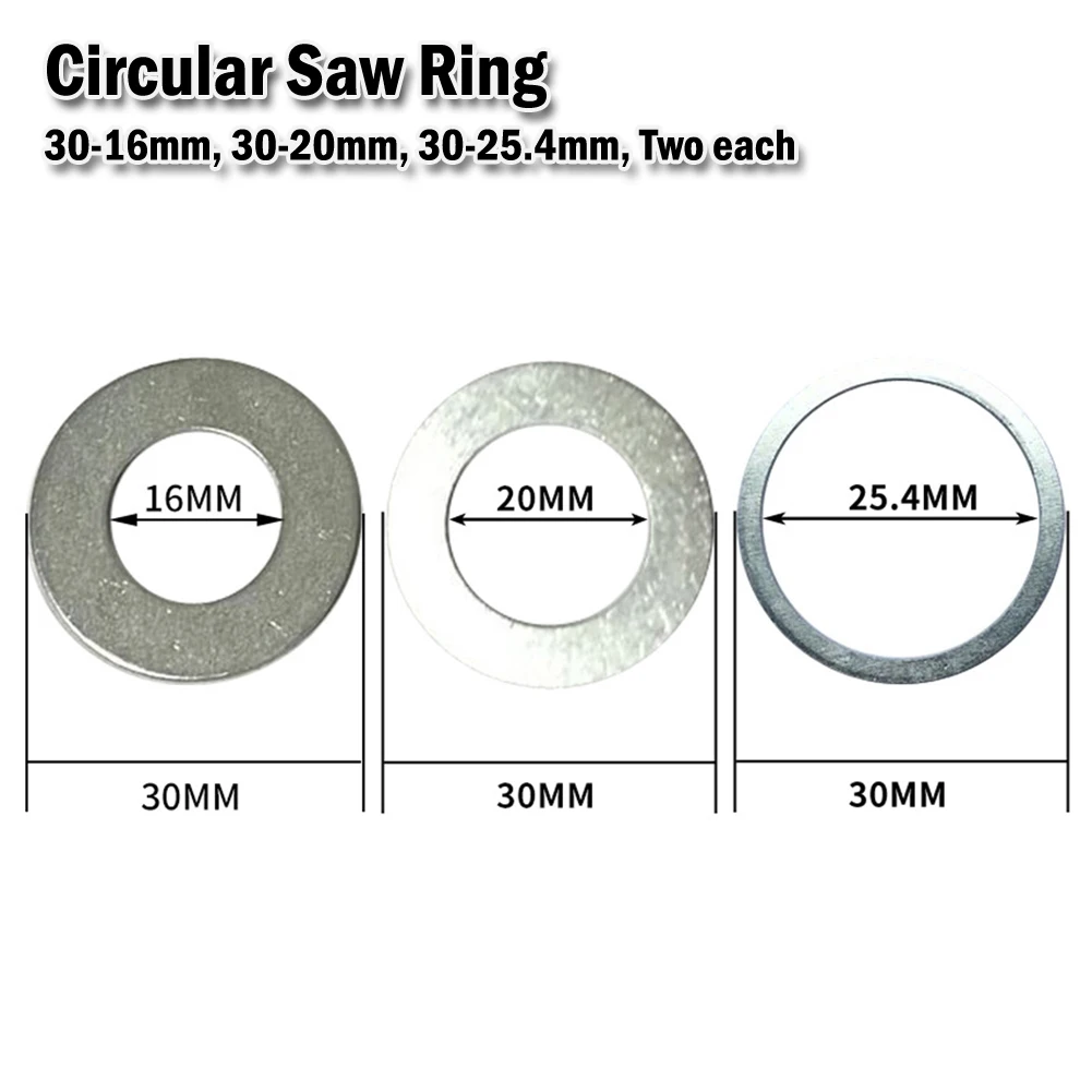 

6Pcs/Set Circular Saw Ring 30-16/ 30-20/ 30-25.4mm Saw Blade Bush For Circular Saw Blade Reduction Ring Conversion Ring