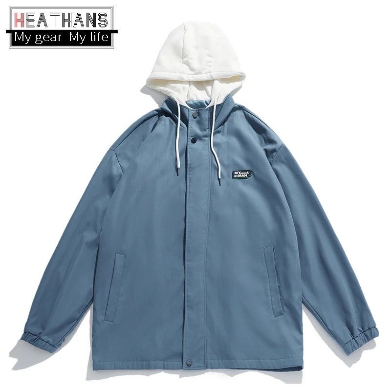 

Модная мужская куртка, новинка весны 2022, куртка из двух частей, Мужская свободная повседневная Студенческая куртка с капюшоном для влюбленн...