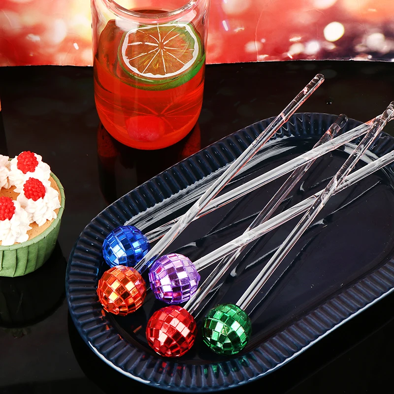 

1Pc Disco Balls Stirrers Colorful Mirror Ball Plastic Swizzle Sticks Supplies