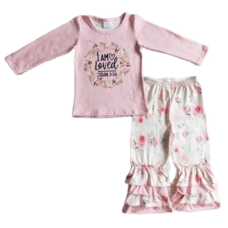 

Детская одежда, розовые топы для девочек, цветочные брюки с рюшами, комплекты из 2 предметов, модные милые костюмы для девочек, Весенняя повс...