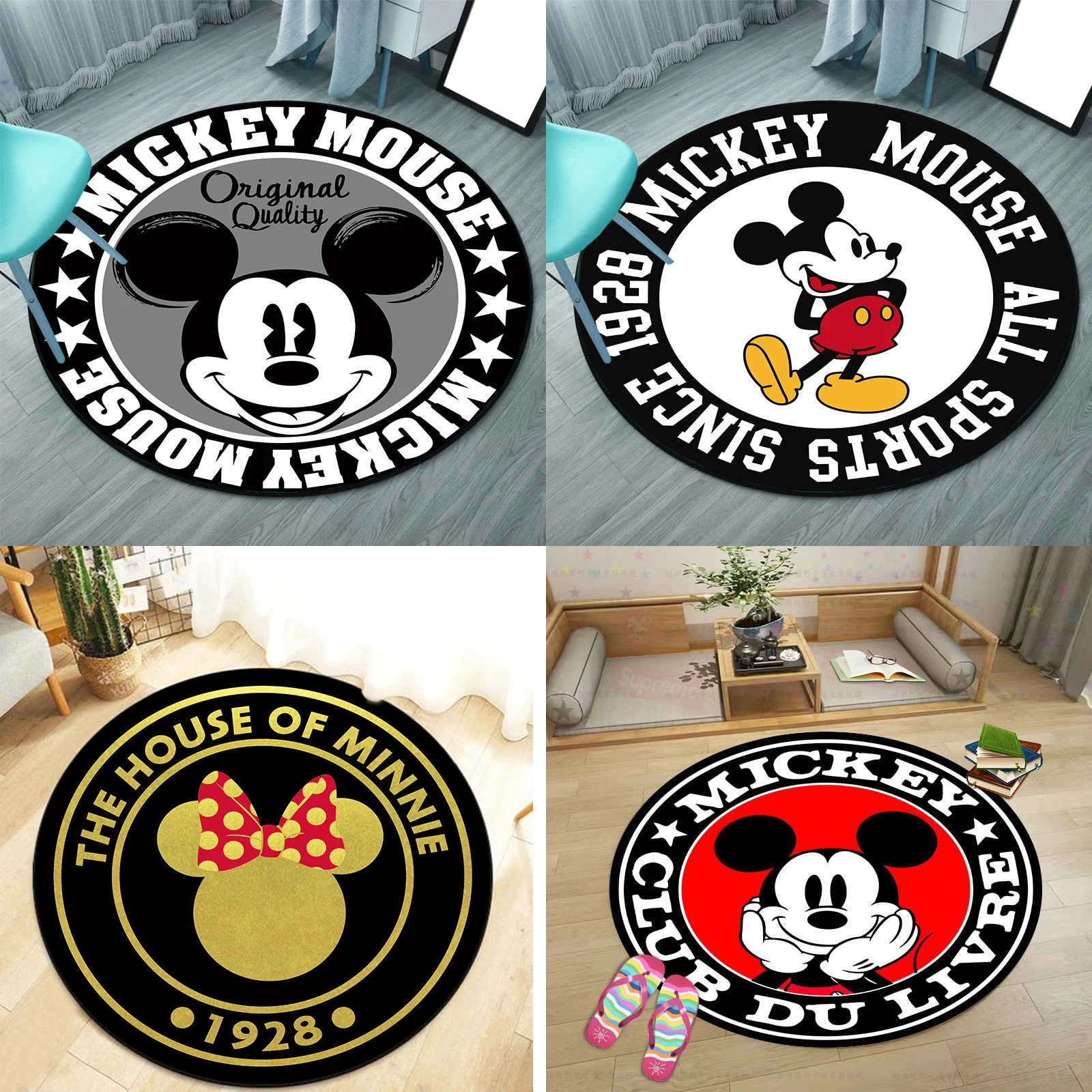 

60cm Disney Mickey Mouse Carpet Pillow Cute Anime Minnie Mouse Carpet Bathroom Non-slip Mat Kawaii Chair Cushion Kids Gifts