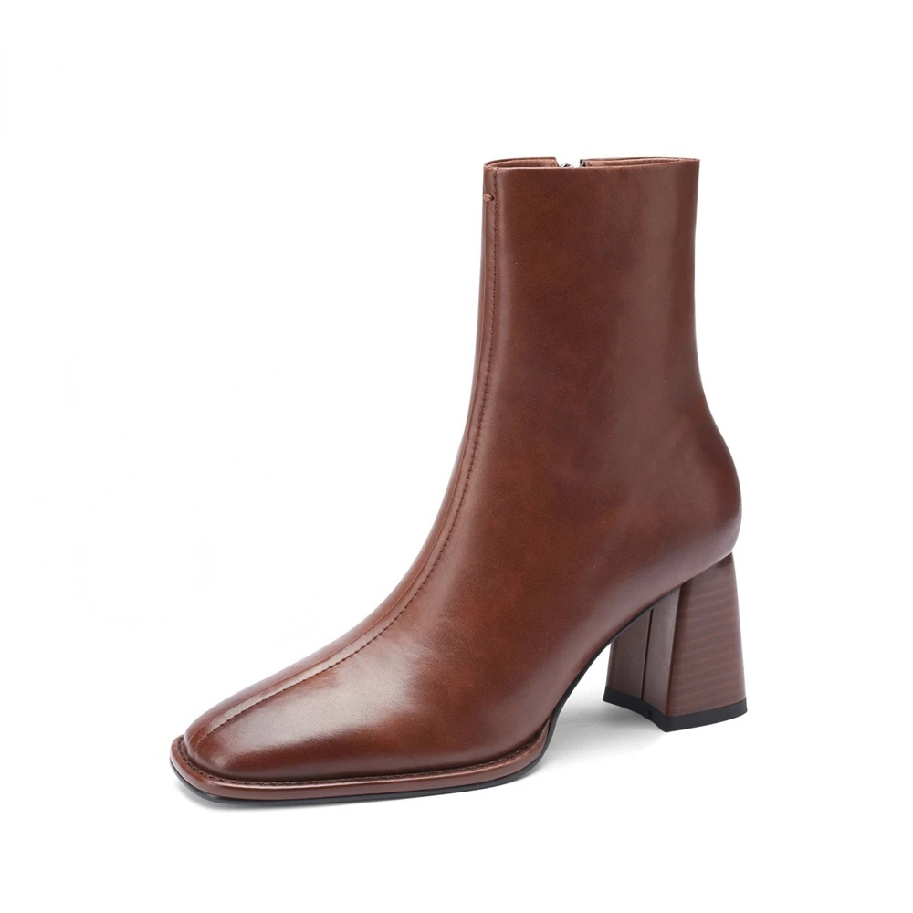 

Women Ankle Boots Luxury Genuine Leather High Heels Zipper Black Chelsea Short Boot 2022 Elegant Female Booties Designer Shoe 42