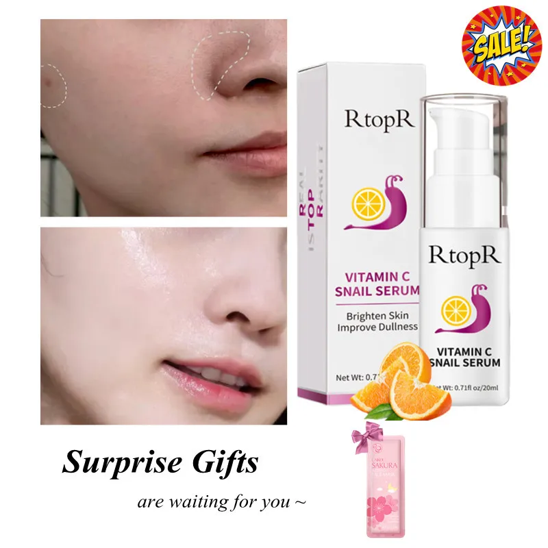 

Vitamin C Snail Facial Serum Brighten Anti Wrinkles Firming Essence VC Collagen Repair Skin Acne Treatment For All Skins 20ml