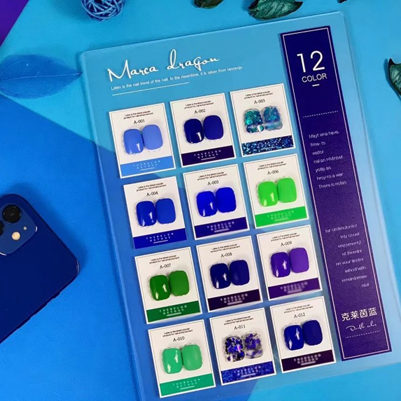 

Синяя серия 12 цветов лак для ногтей гель популярный цветной дисплей доска интернет знаменитости профессиональная фототерапия гель для магазина ногтей