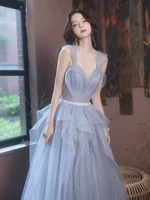 long formal blue prom dress off the shoulder elegant sweetheart shiny tulle cocktail lace sequins backless evening gown vestidos