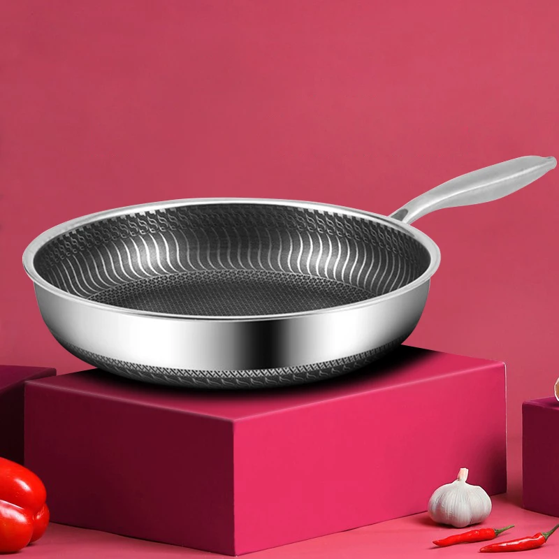 

Frying Pan Stainless Steel Non-stick Pan ,Cookware Use For Induction And Gas,Kitchen 304 Stainless Steel Wok