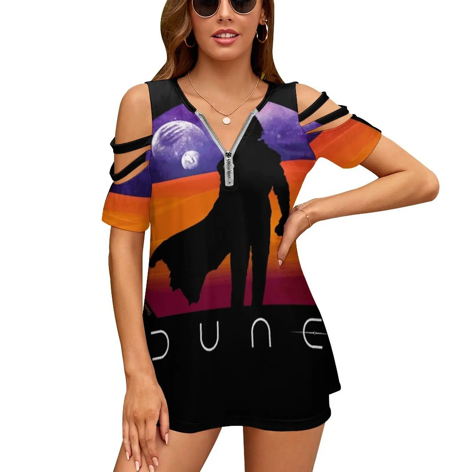 Dune-Muadɽib женские сексуальные винтажные футболки на молнии с принтом топы