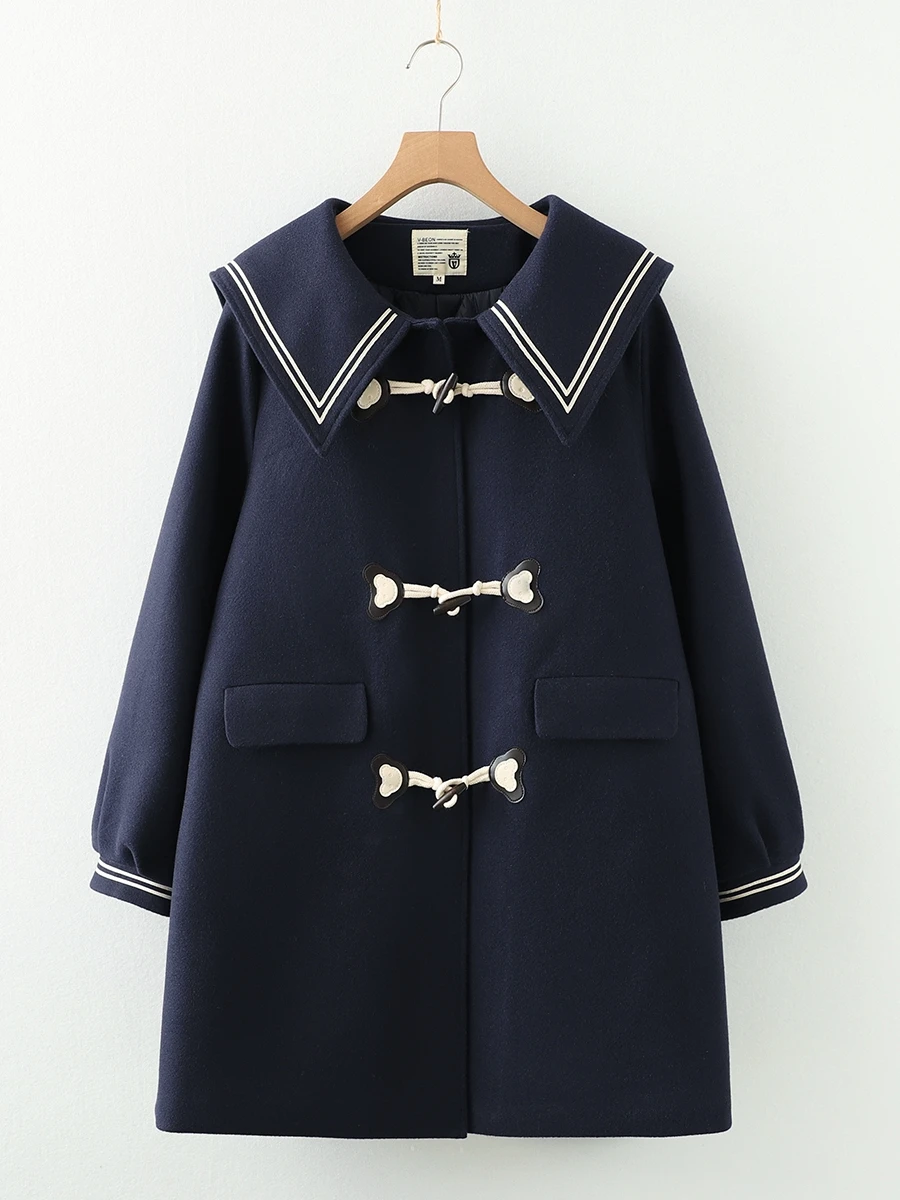 Женская шерстяная куртка с матросским воротником в консервативном стиле зимняя