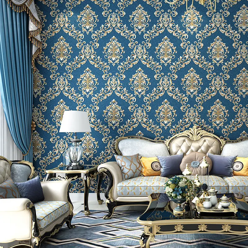 Роскошный Фиолетовый 3d тисненый Дамаск настенная бумага цветок спальня гостиная