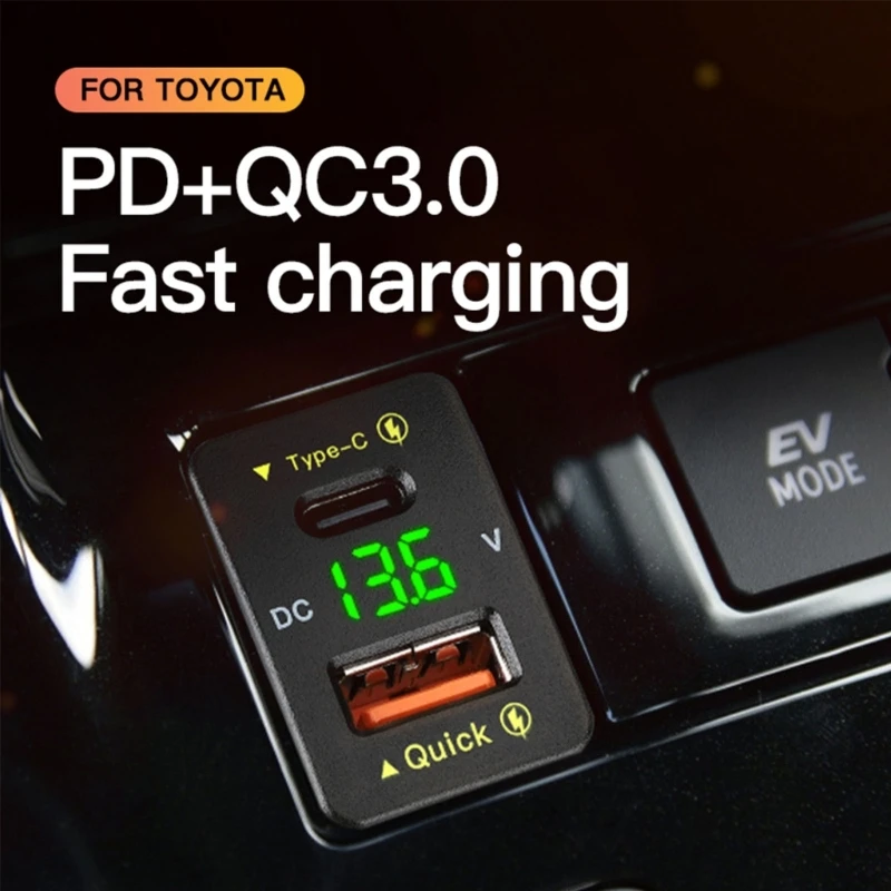 

USB Type-C DualPort Power Adapter PD&QC3.0 with Voltmeter Car