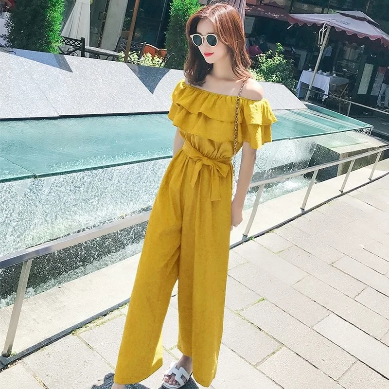 

Women's Chiffon Jumpsuit 2022 Summer New Solid Color Fashion Strap Overalls Ankle-Length Wide Leg Pants For Women Elegant Romper