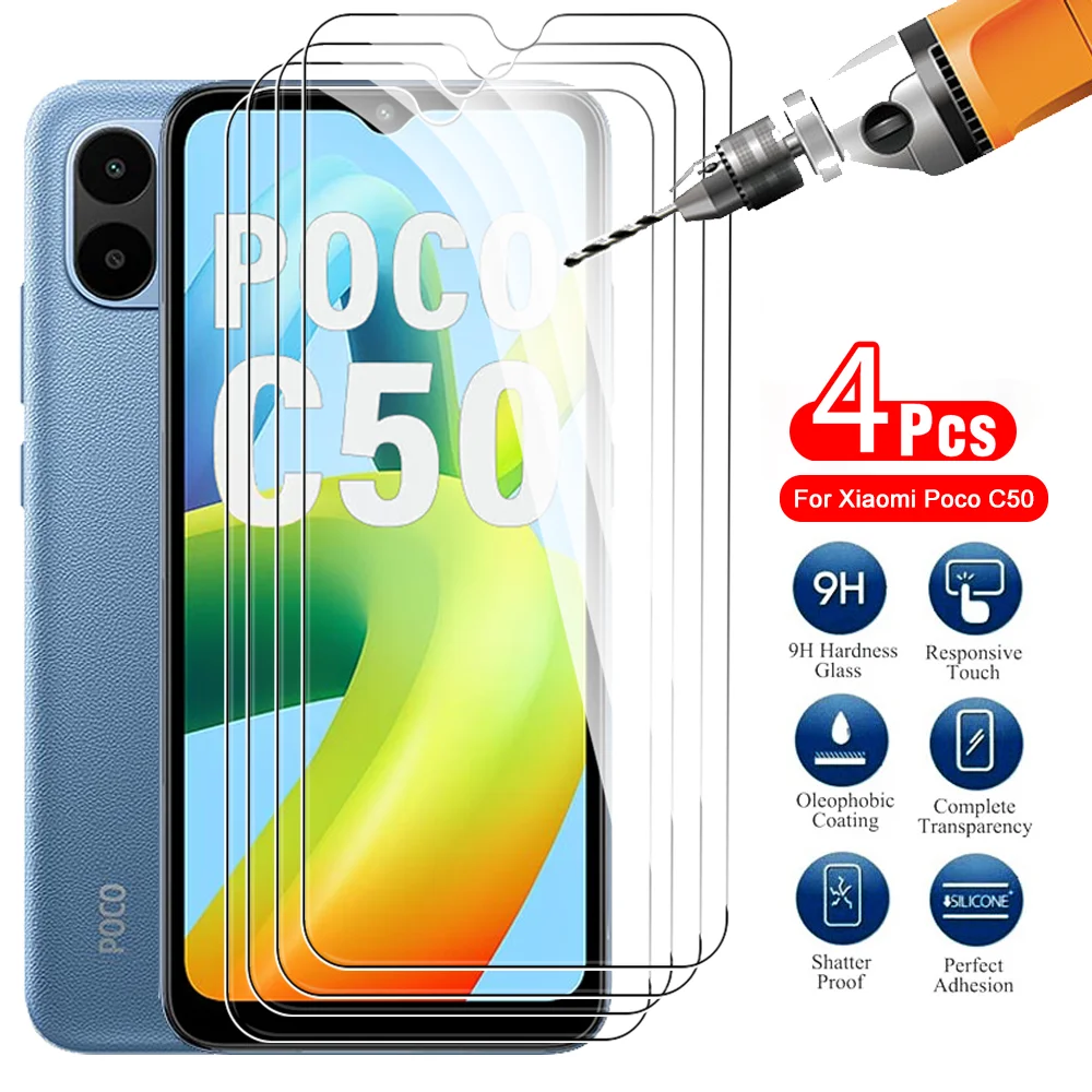 

Защитное стекло, закаленное стекло PocoC50 Poko Pofo C 50 50C 6,52 дюйма 2023 MZB0D3DIN, 4 шт.