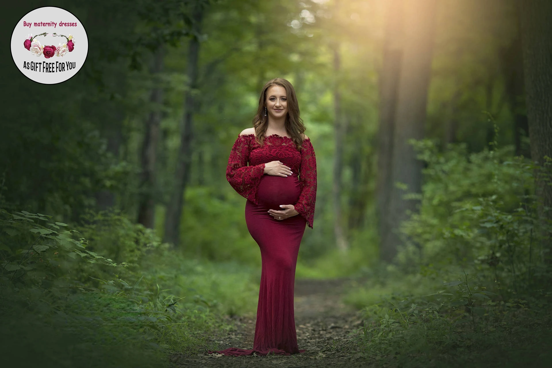 Women Off-Shoulder Maternity Dresses for Photography Props Fancy Lace Bateau Maternity Dresses For Photo Shoot Pregnancy Dress