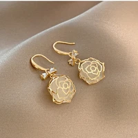 2022 trend golden hollow rose flowers bow dangle earrings for women opal korean luxury statement unusual earrings jewelry gift